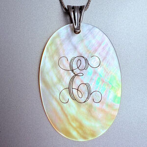 MOP Shell Pendant Initial E Letter Monogram Sterling Silver BIG Pendant Necklace